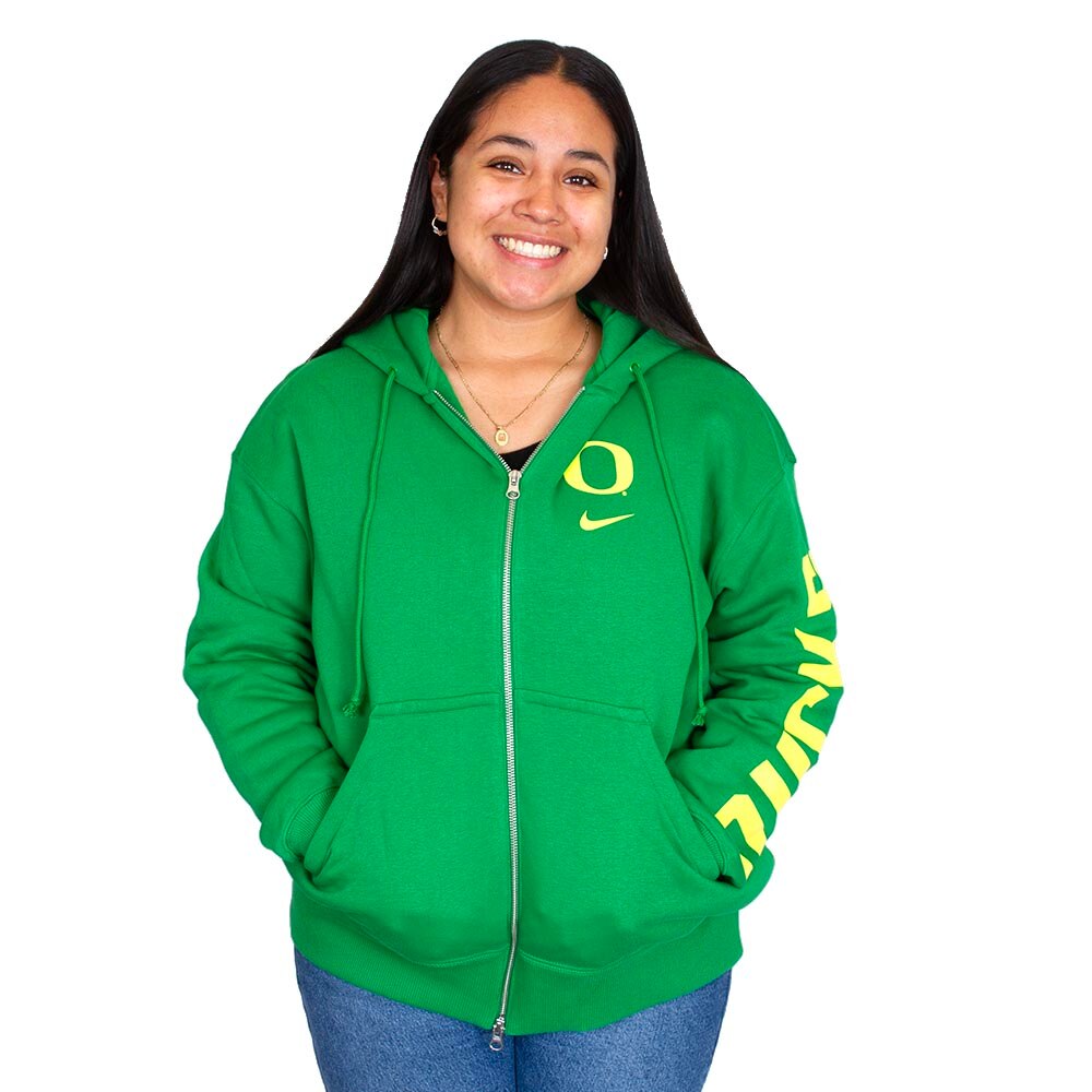 Classic Oregon O, Nike, Green, Hoodie, Cotton Blend, Women, Phoenix, Full Zip, Sweatshirt, 795237